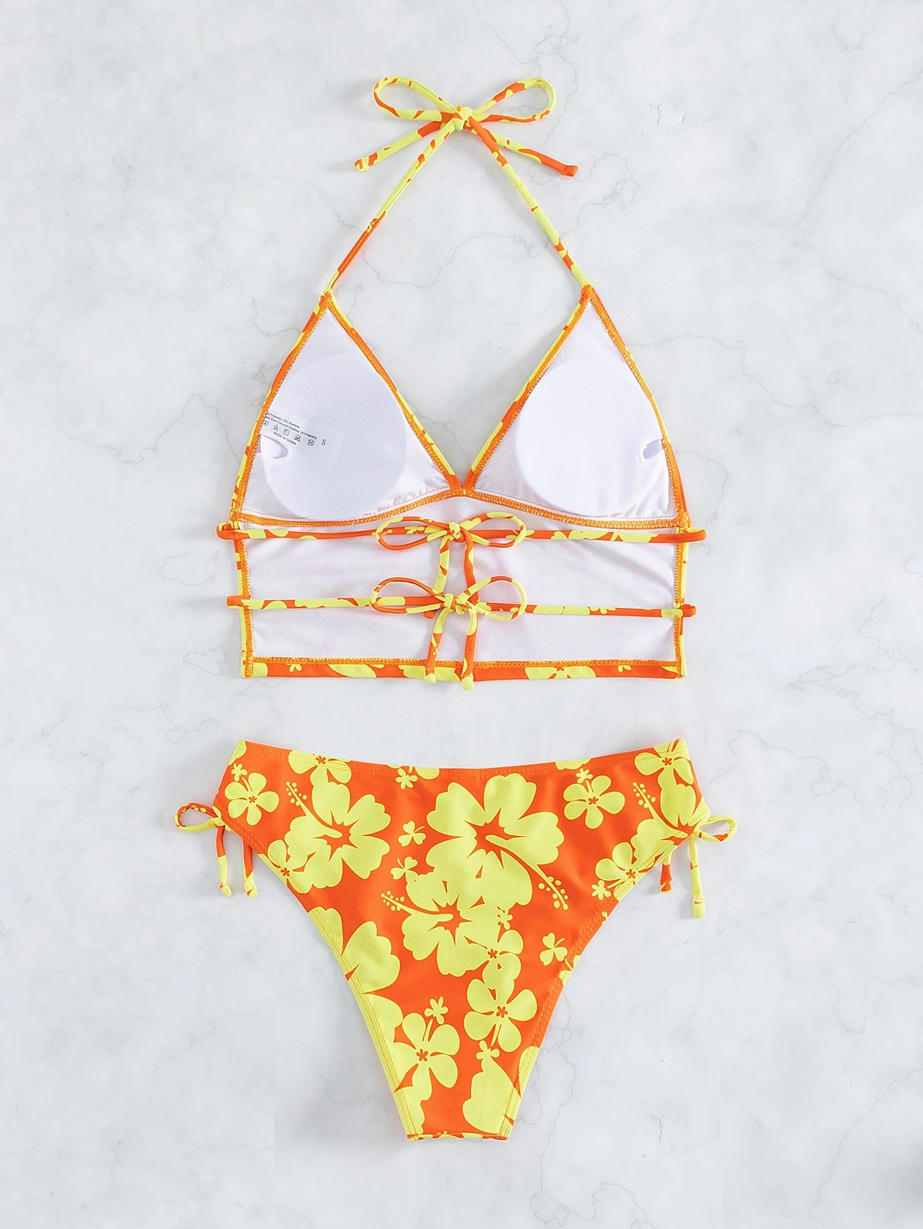 Biquíni Floral Halter Com Laços