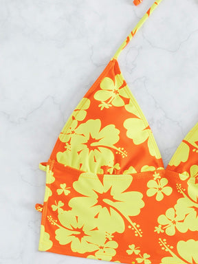 Biquíni Floral Halter Com Laços