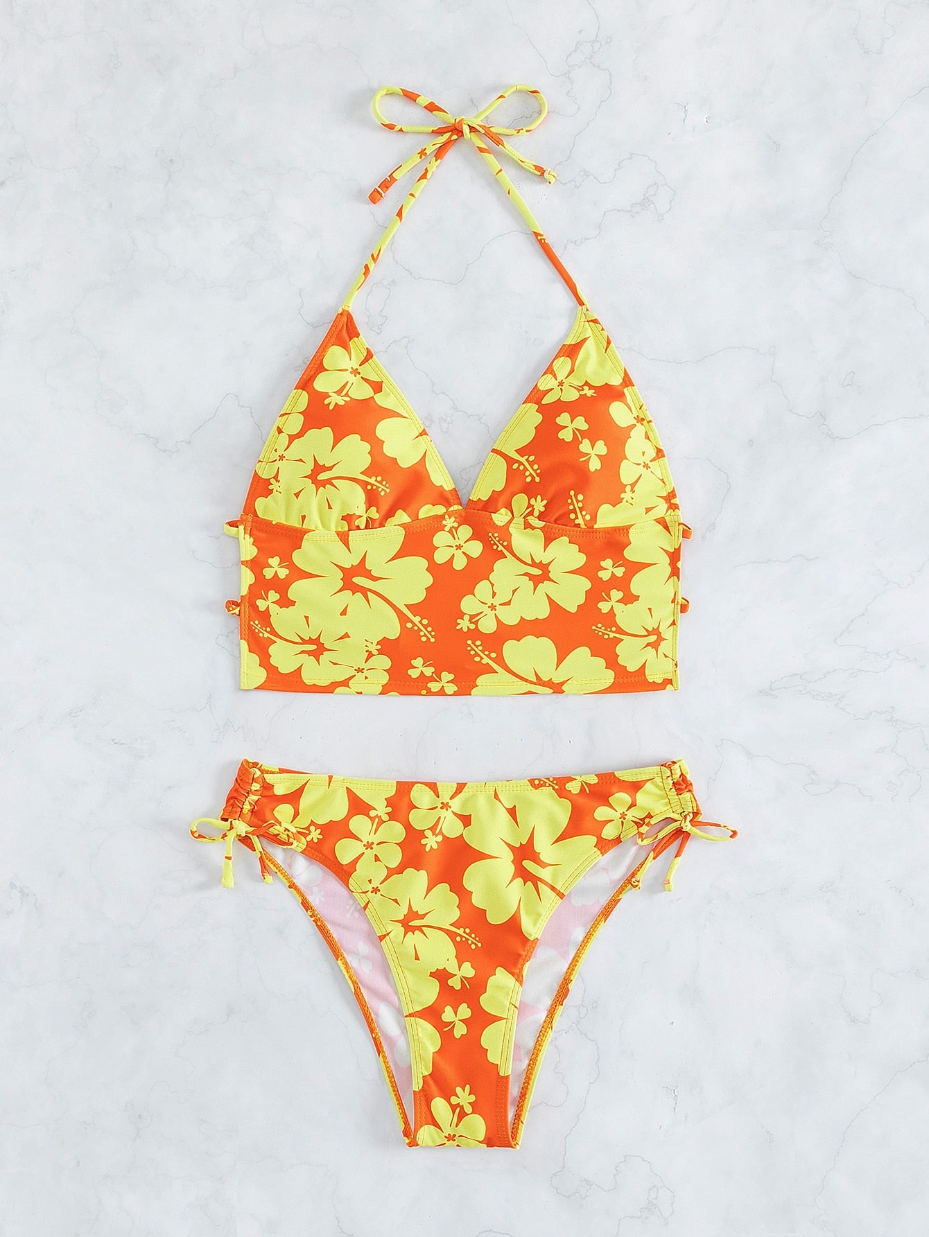 Biquíni Floral Halter Com Laços