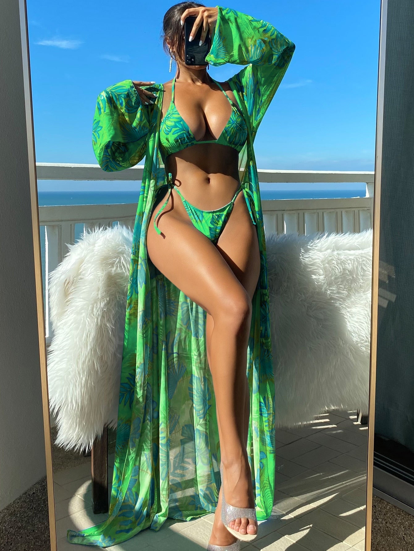Biquíni Tropical Com Kimono 3 Peças
