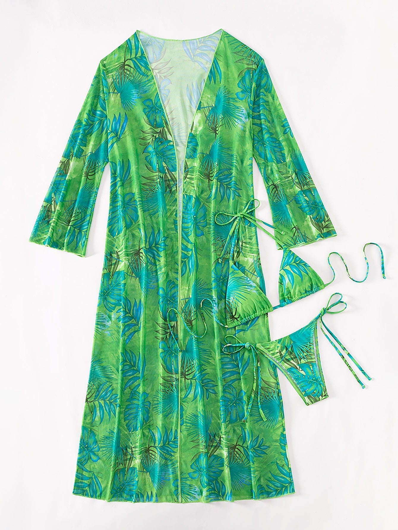 Biquíni Tropical Com Kimono 3 Peças