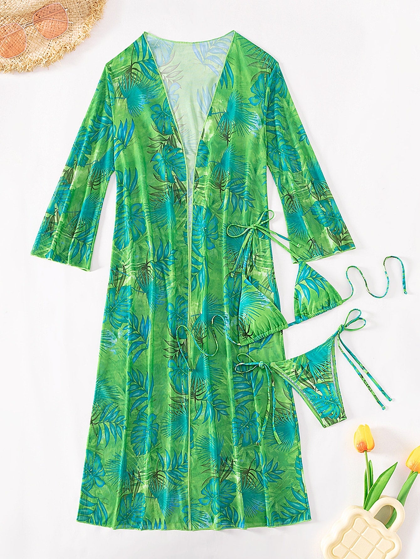 Biquíni Tropical Com Kimono 3 Peças