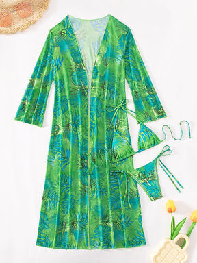 Biquíni Tropical Com Kimono 3 Peças