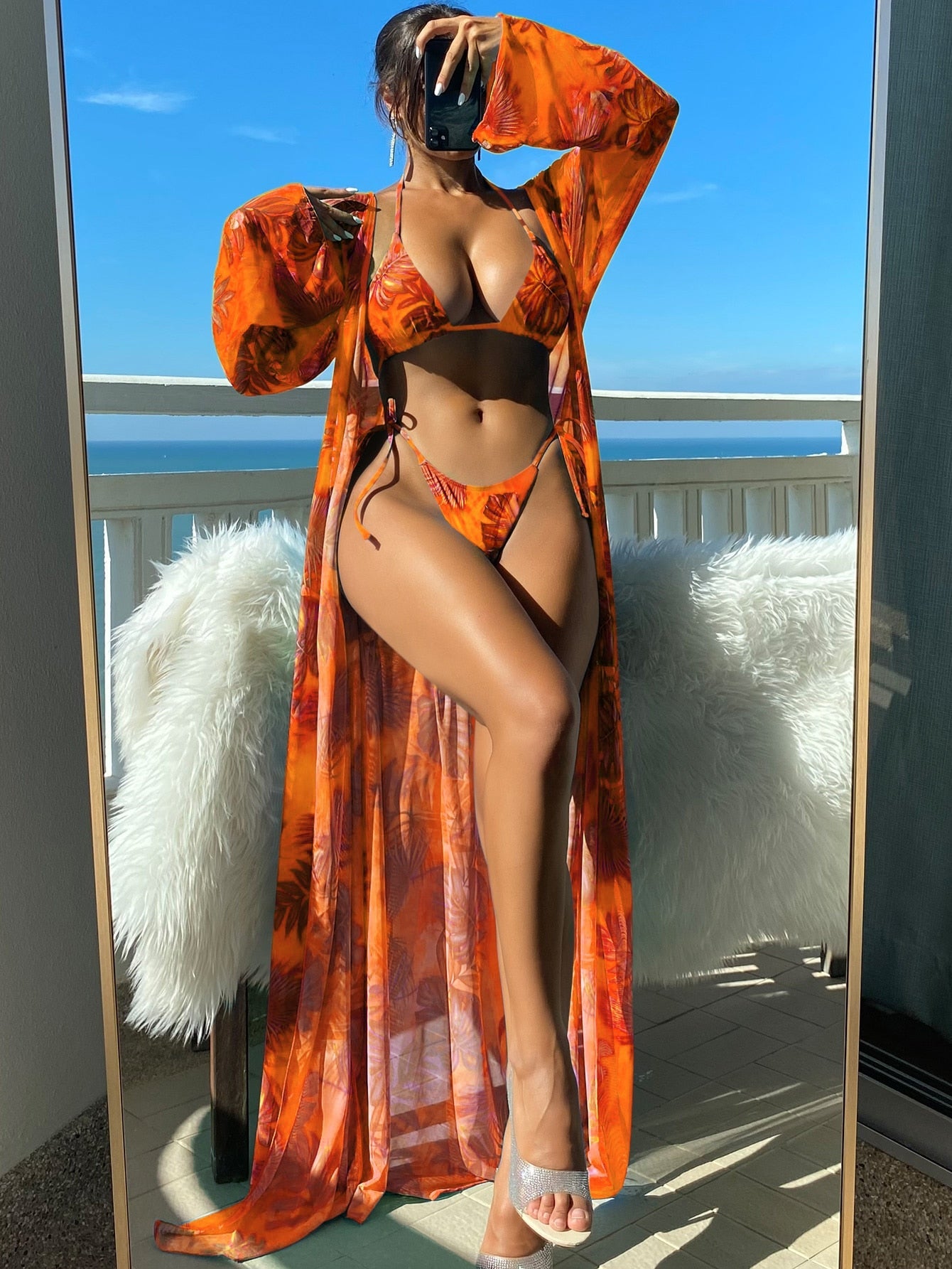 Biquíni Tropical Com Kimono 3 Peças