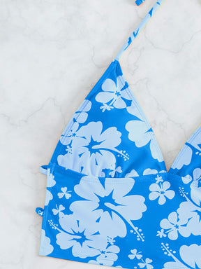 Biquíni Floral Halter Com Laços