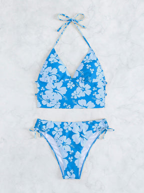 Biquíni Floral Halter Com Laços
