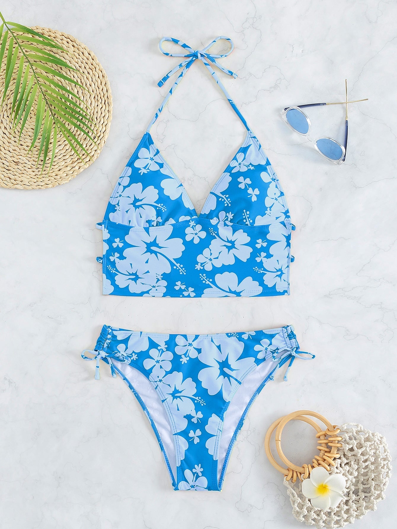 Biquíni Floral Halter Com Laços