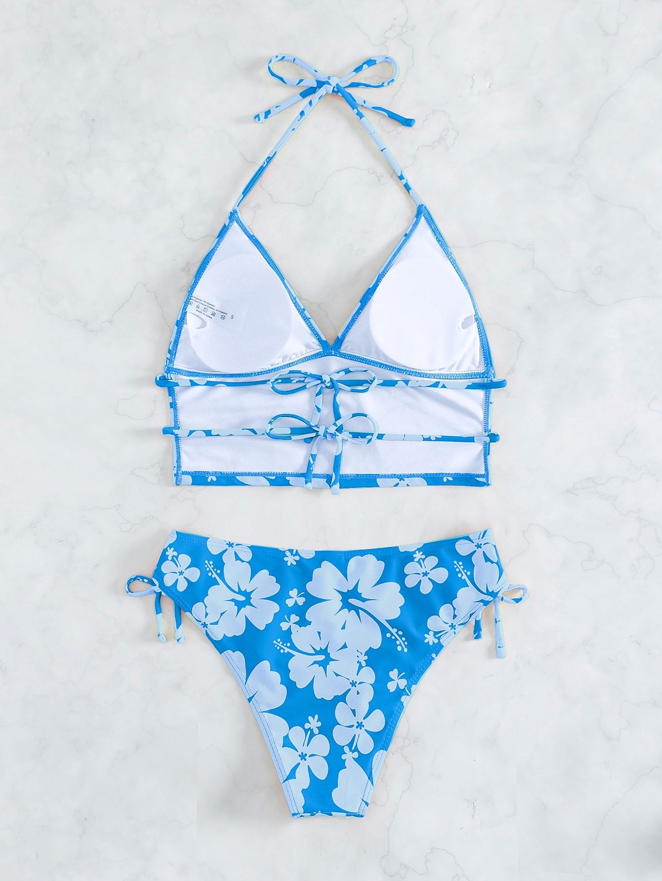 Biquíni Floral Halter Com Laços