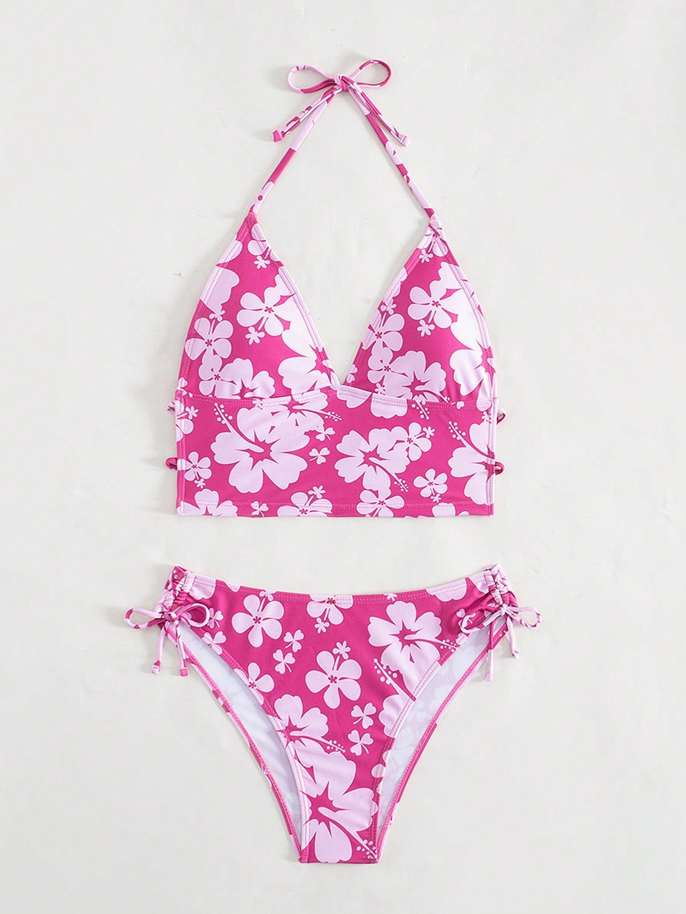 Biquíni Floral Halter Com Laços