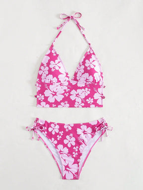 Biquíni Floral Halter Com Laços
