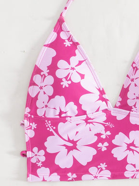 Biquíni Floral Halter Com Laços