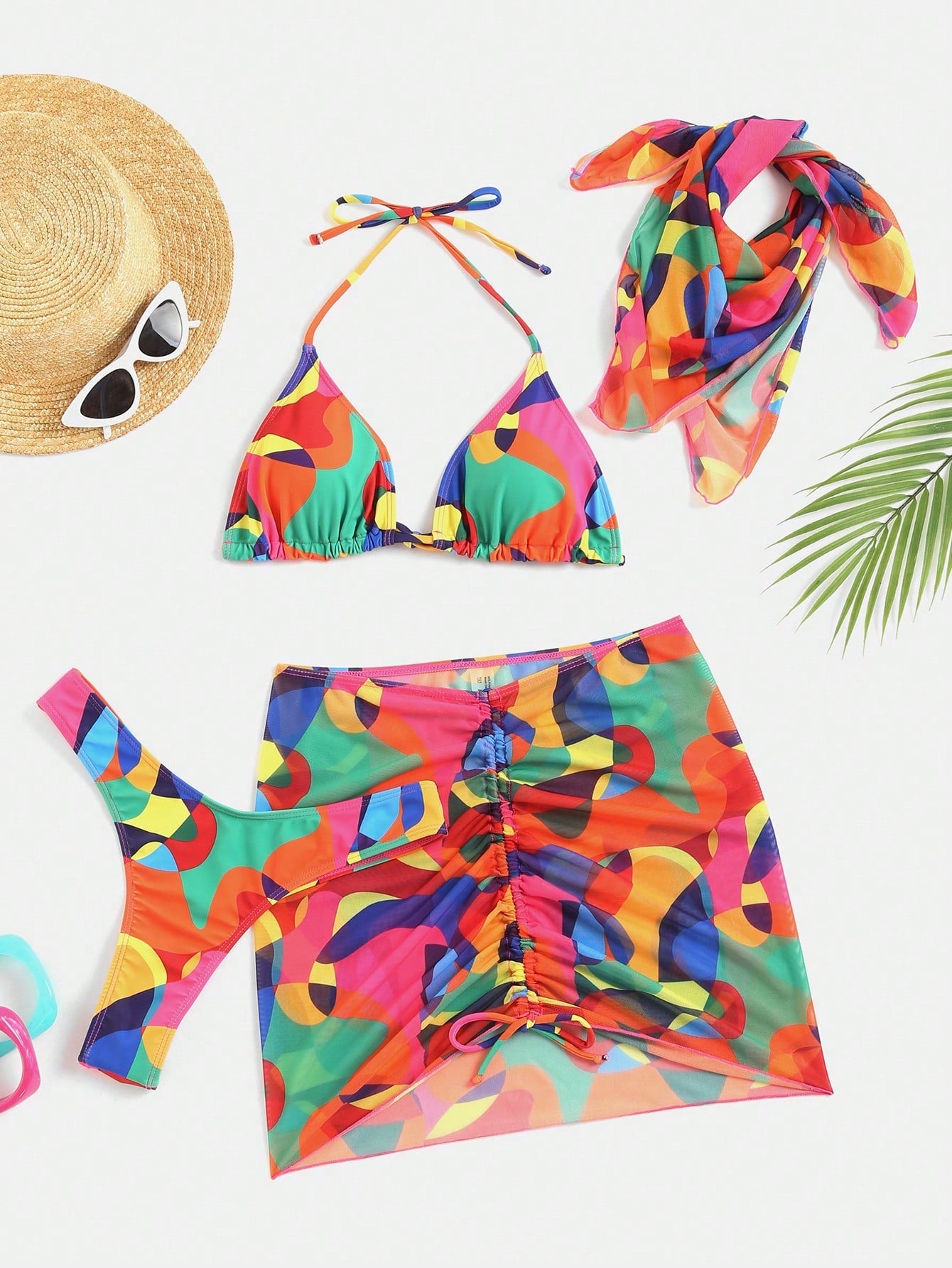 Biquíni Estampado Com Saia E Bandana