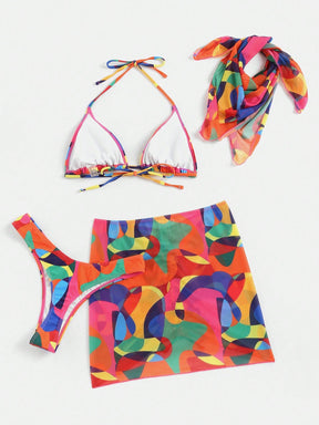 Biquíni Estampado Com Saia E Bandana