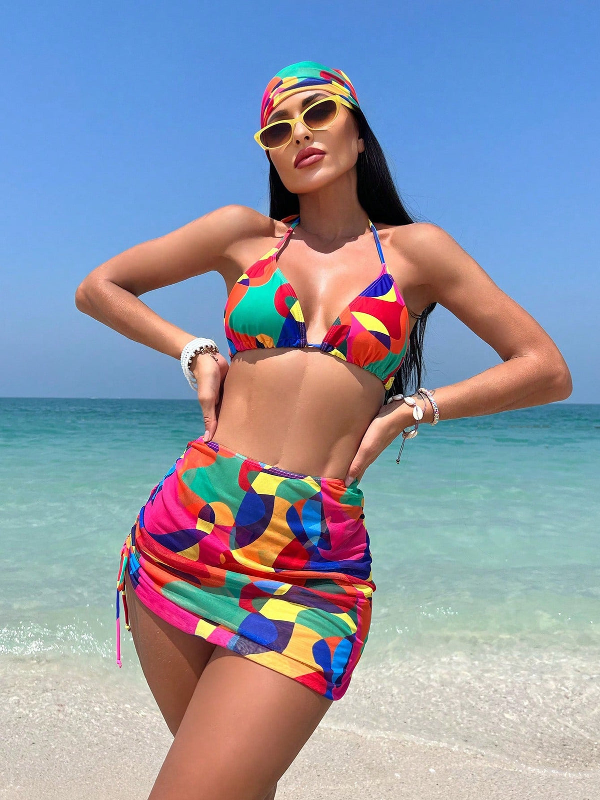 Biquíni Estampado Com Saia E Bandana