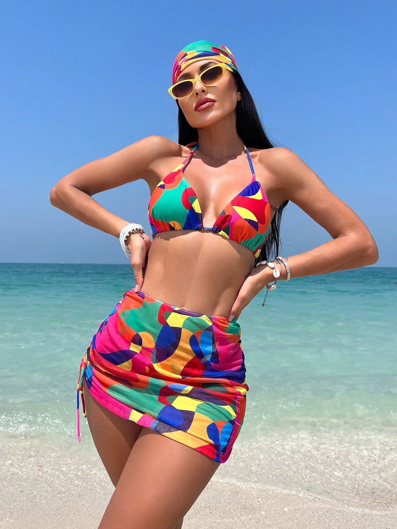 Biquíni Estampado Com Saia E Bandana
