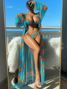 Biquíni Tropical Com Kimono 3 Peças