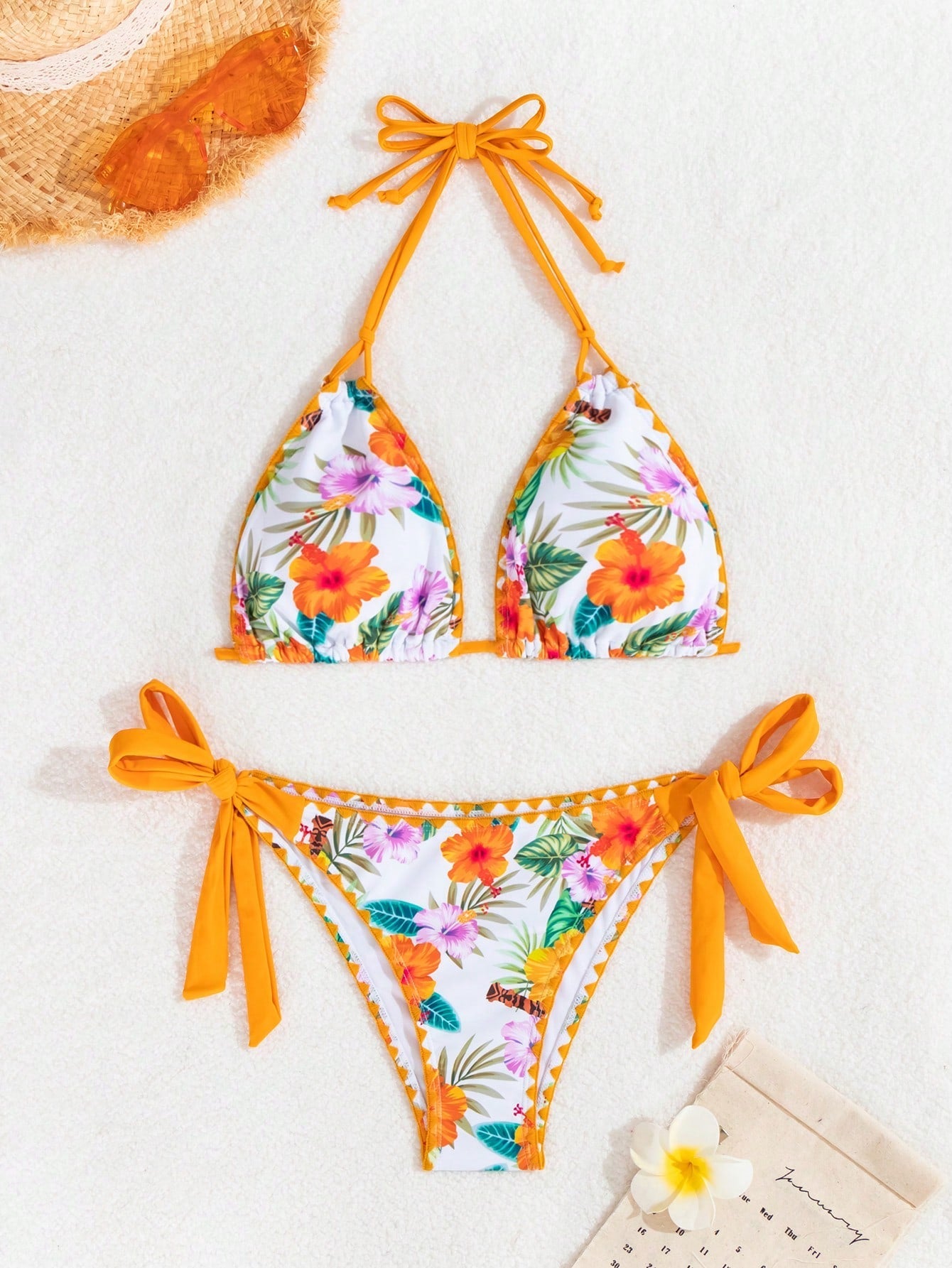 Biquíni Floral Com Amarração Halter