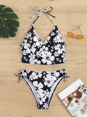 Biquíni Floral Halter Com Laços