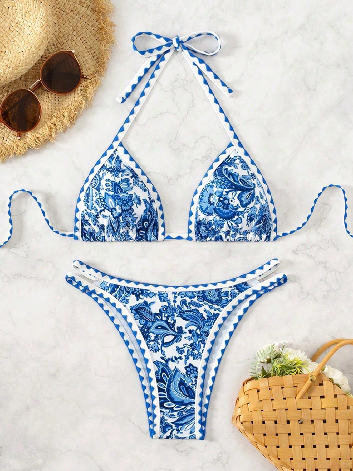 Biquíni Halter Estampa Tropical