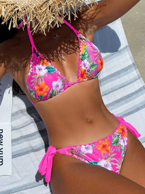 Biquíni Floral Com Amarração Halter