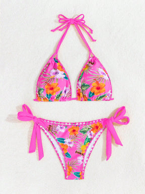 Biquíni Floral Com Amarração Halter