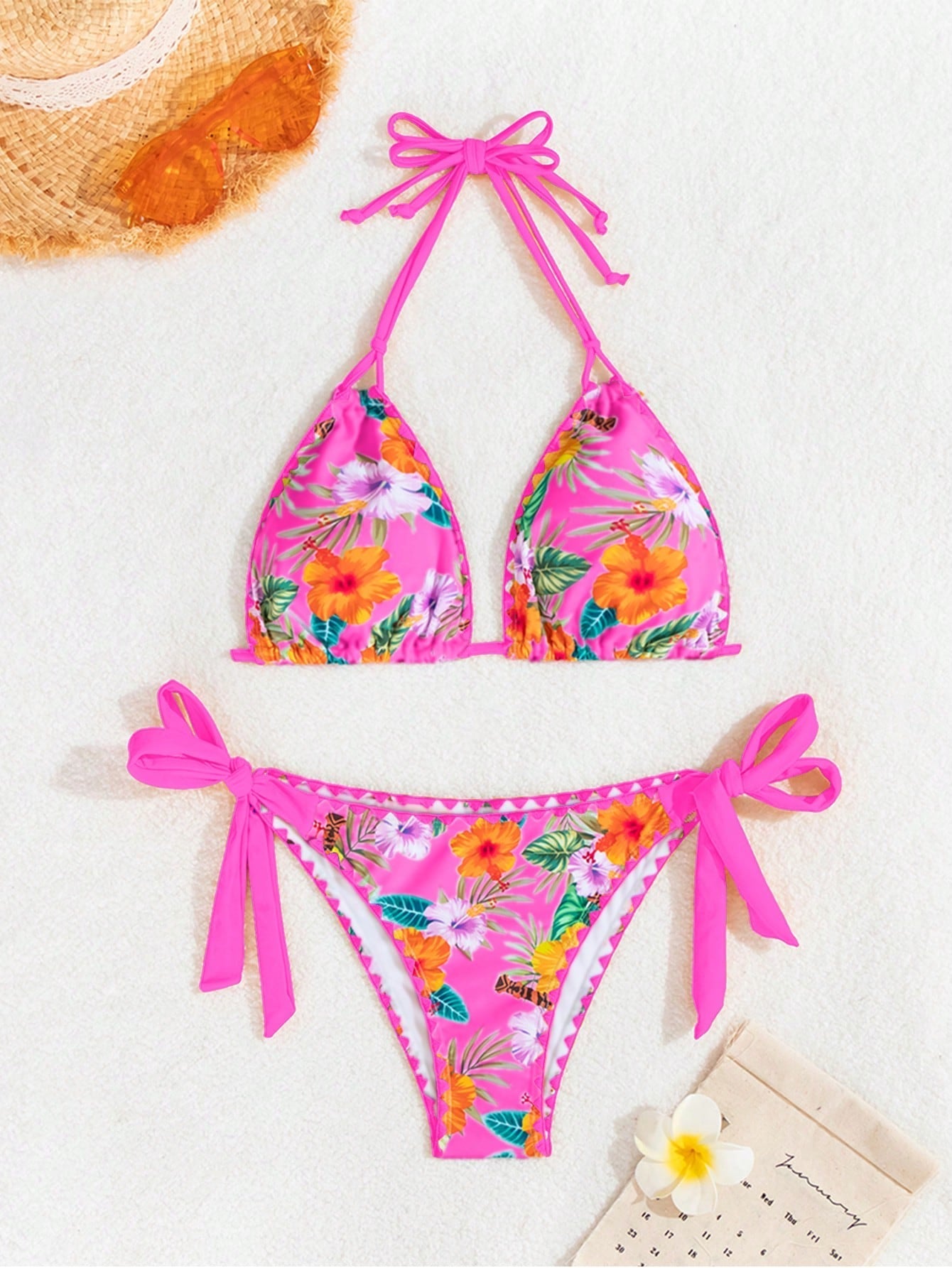 Biquíni Floral Com Amarração Halter