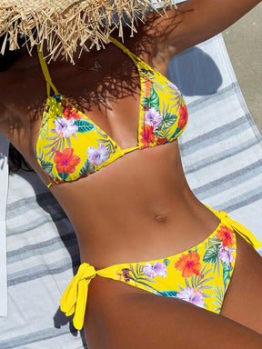 Biquíni Floral Com Amarração Halter
