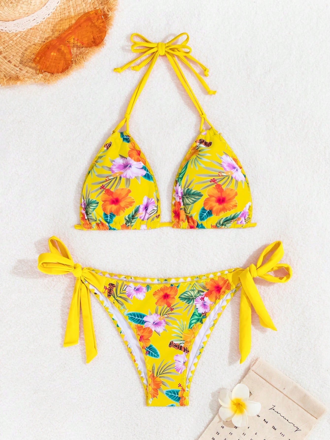 Biquíni Floral Com Amarração Halter