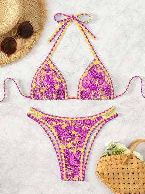 Biquíni Halter Estampa Tropical