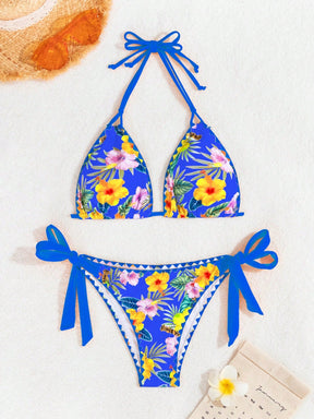 Biquíni Floral Com Amarração Halter