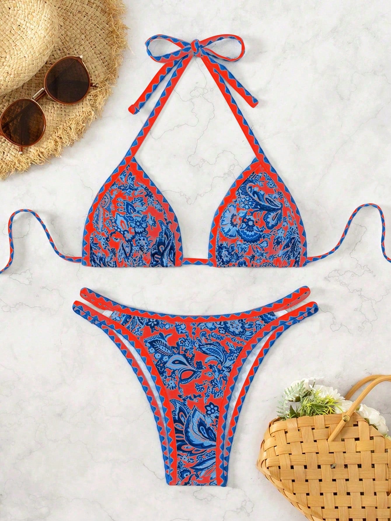 Biquíni Halter Estampa Tropical
