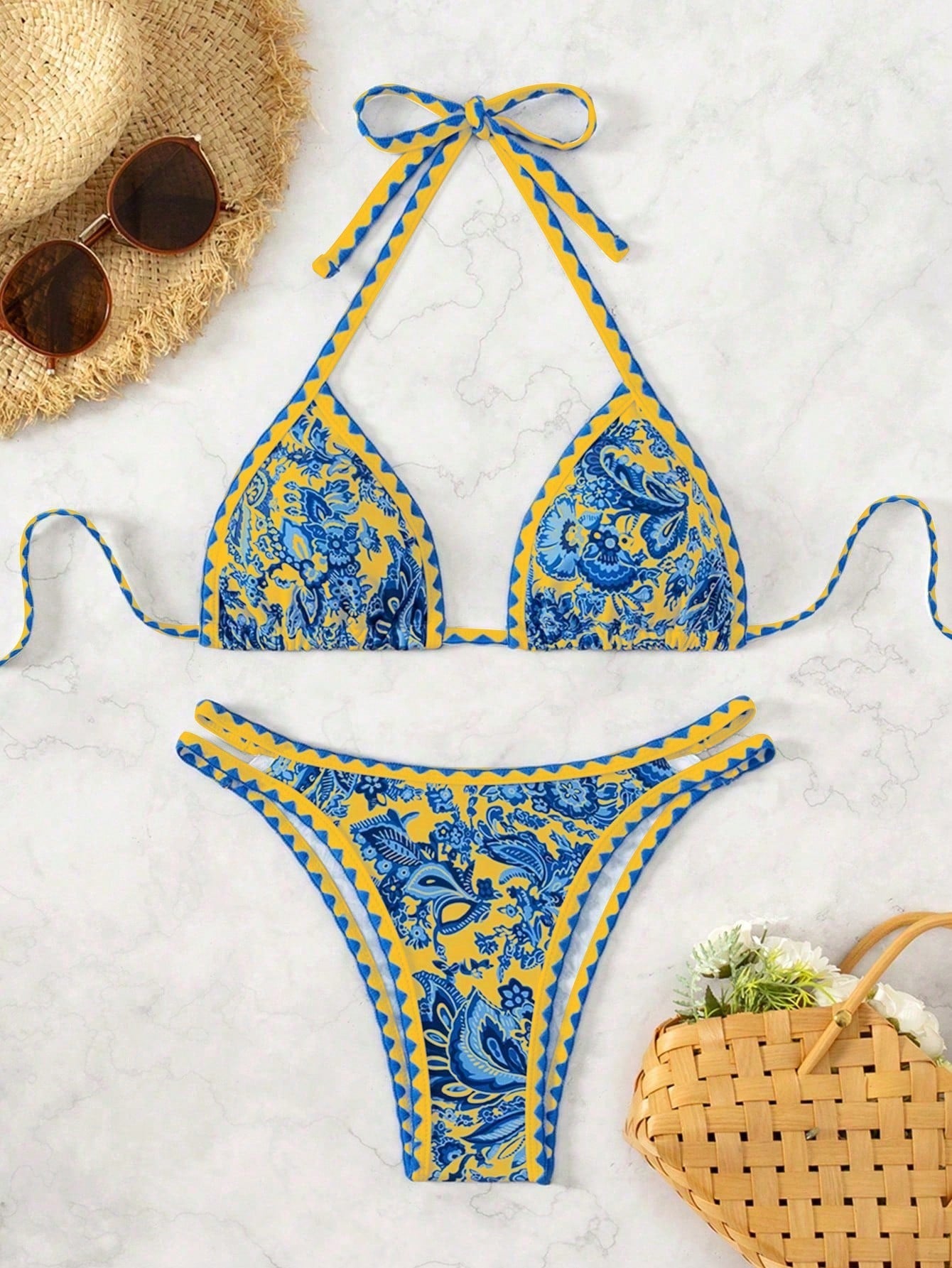 Biquíni Halter Estampa Tropical