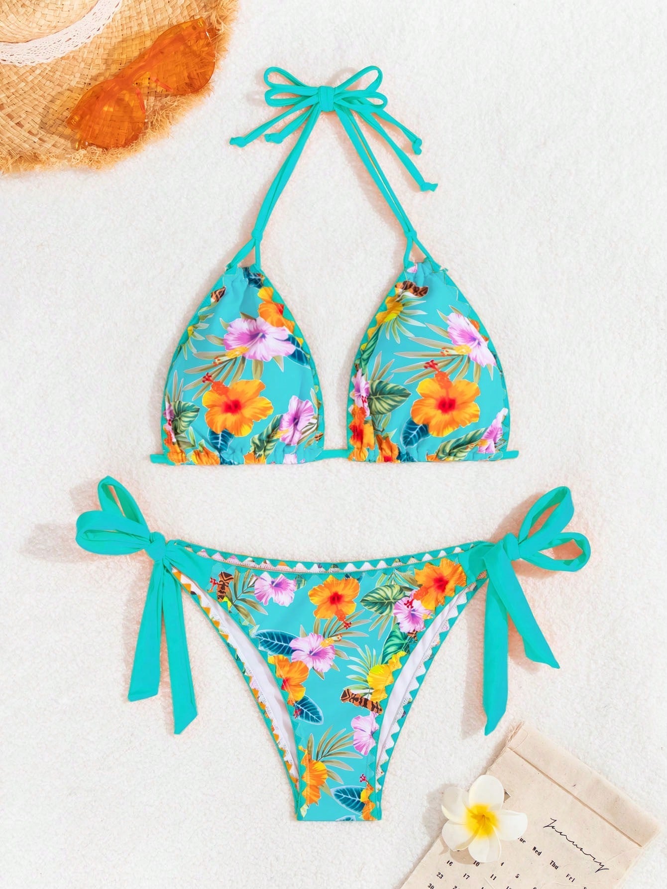Biquíni Floral Com Amarração Halter